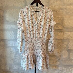 White Floral Button-Front Blouse with Pink and Yellow Flowers